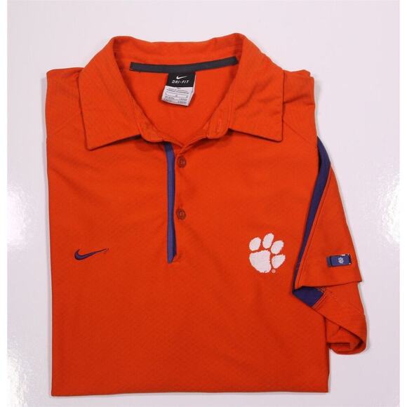 Nike DriFit Clemson Tigers Orange Golf Polo Shirt Men's Large - Picture 1 of 8